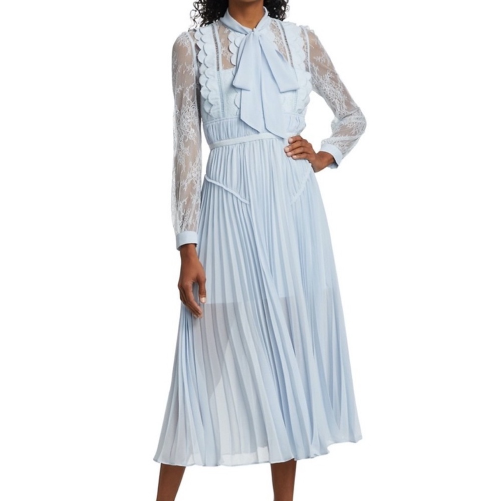 Self Portrait Bow Neck Chiffon Scallop midi dress